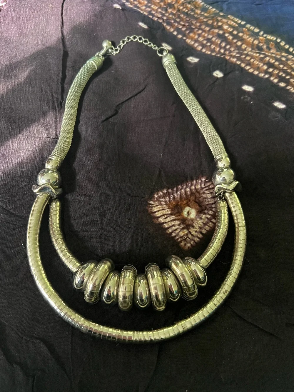 Vintage silver tone coil statement necklace